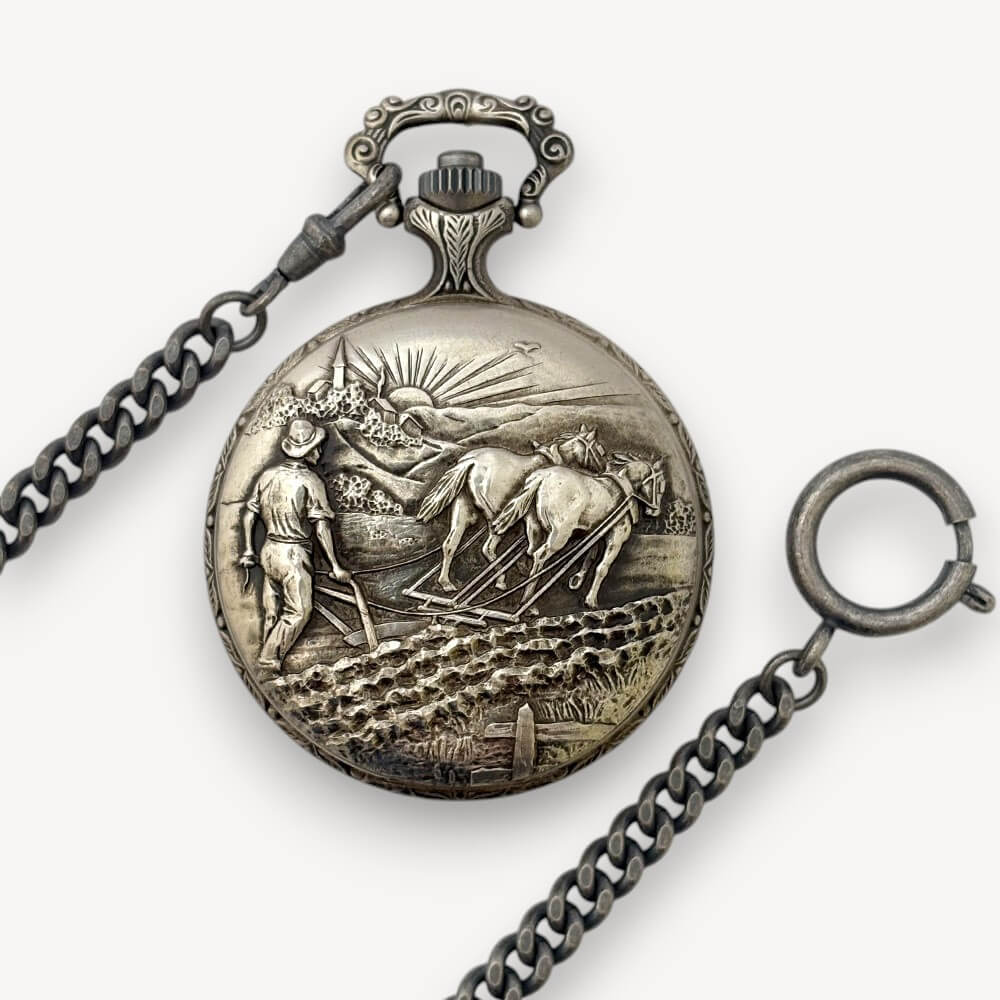 Montre De Poche Française Paysanne 1850 - Aiguilles Soleil, Mécanique, étui Argent, Très Bon état Occasion